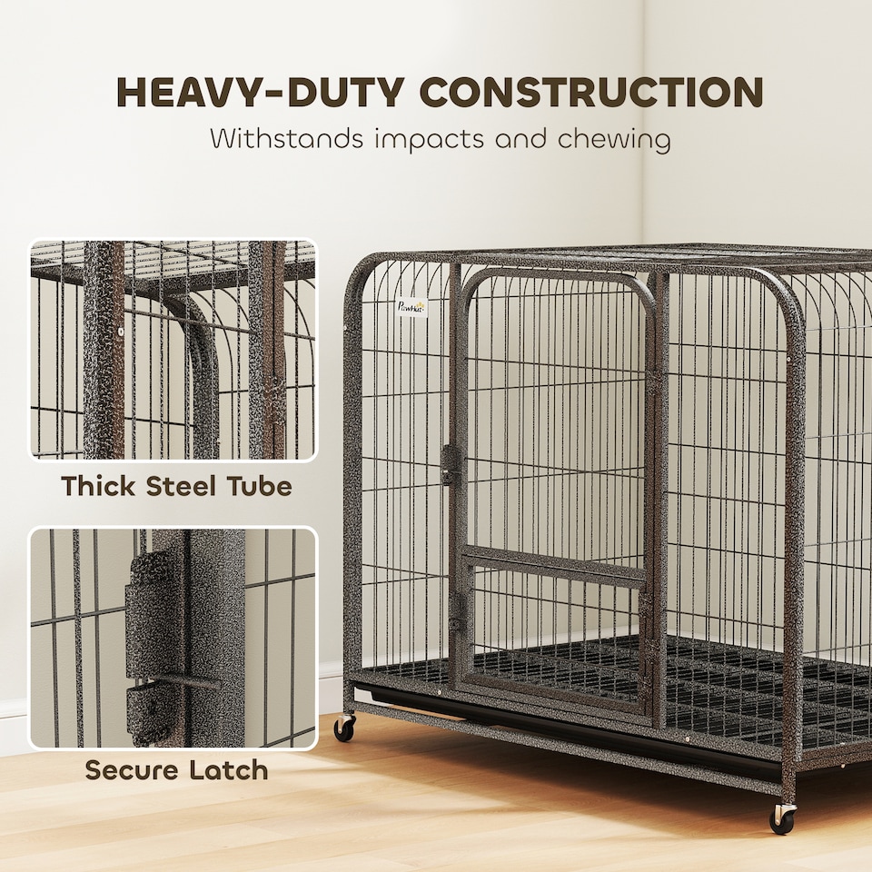 image 1 of PawHut Heavy Duty Dog Crate, Large Dog Cage with Wheels and Tray
