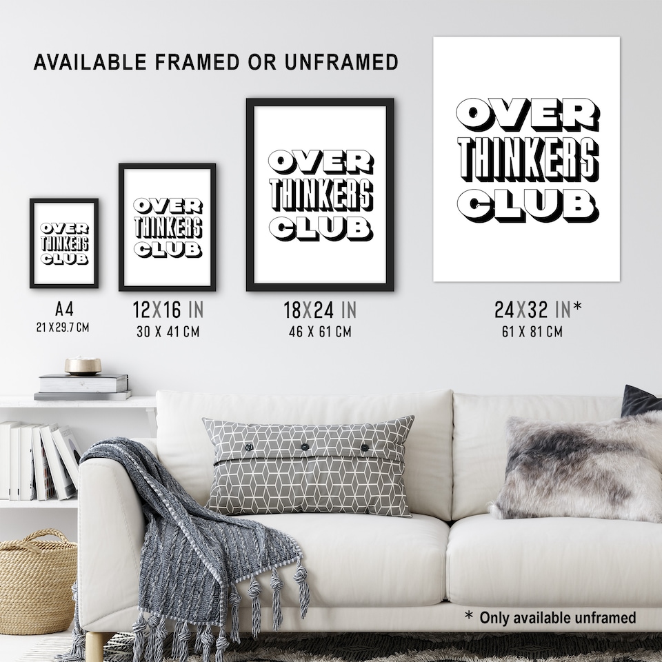 image 1 of Overthinkers Club Black And White Simple Modern Wall Art Print 12x16 In