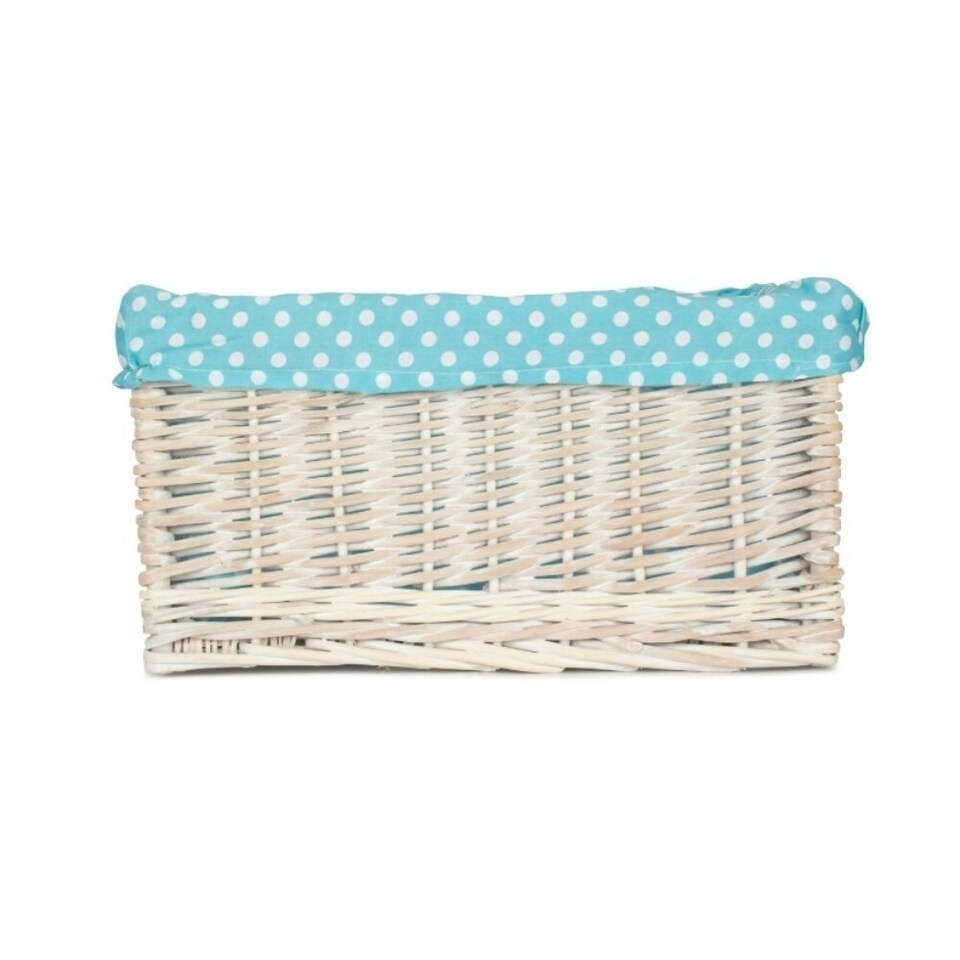 image 1 of Blue Spotty Lined Wicker Open Storage Basket Small | Blue | Blue