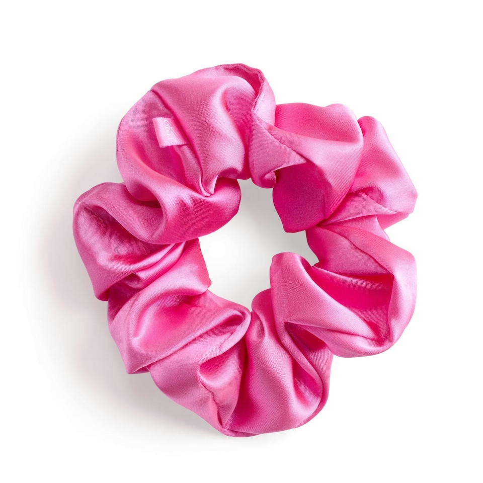 image 1 of Silver Cloud Satin Scrunchie Trio Combo Fuchsia 3 Pack