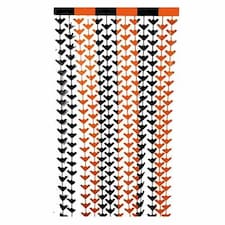 Orange & Black Bat Plastic Fringe Curtain Halloween Backdrop 2m x 98cm