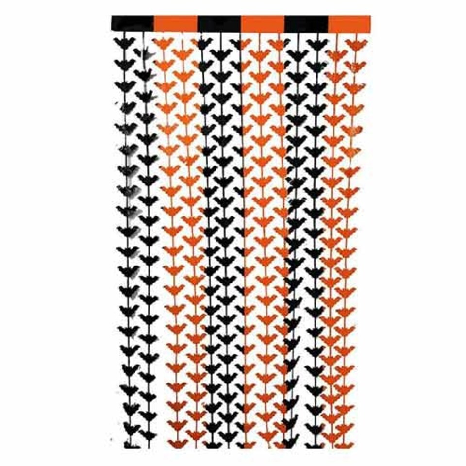 Orange & Black Bat Plastic Fringe Curtain Halloween Backdrop 2m x 98cm