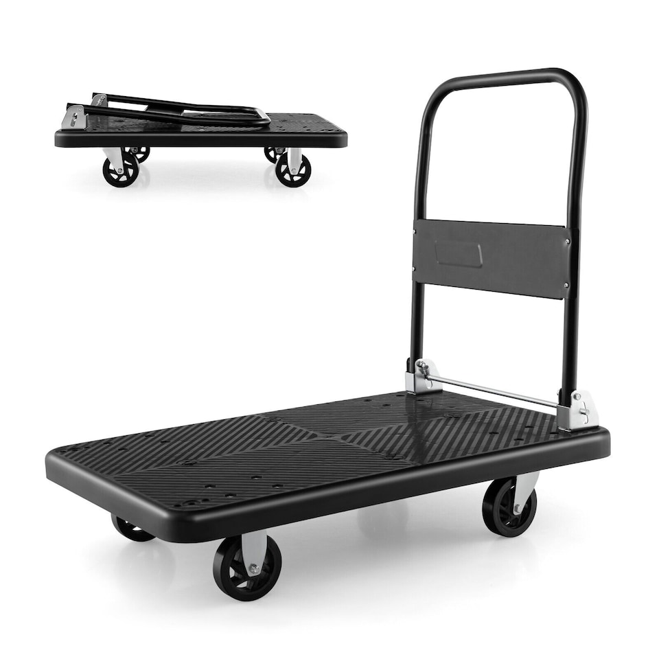 image 1 of Folding Push Cart Dolly Rolling Flatbed Luggage Cart W/ 360° Swivel Wheels 400kg