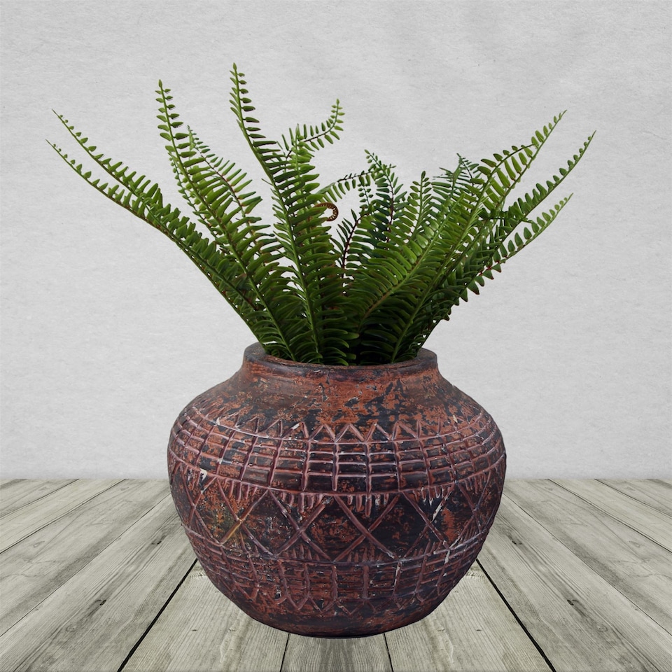 image 1 of 23cm x 30cm Large Aztec Vase Planter | Brown
