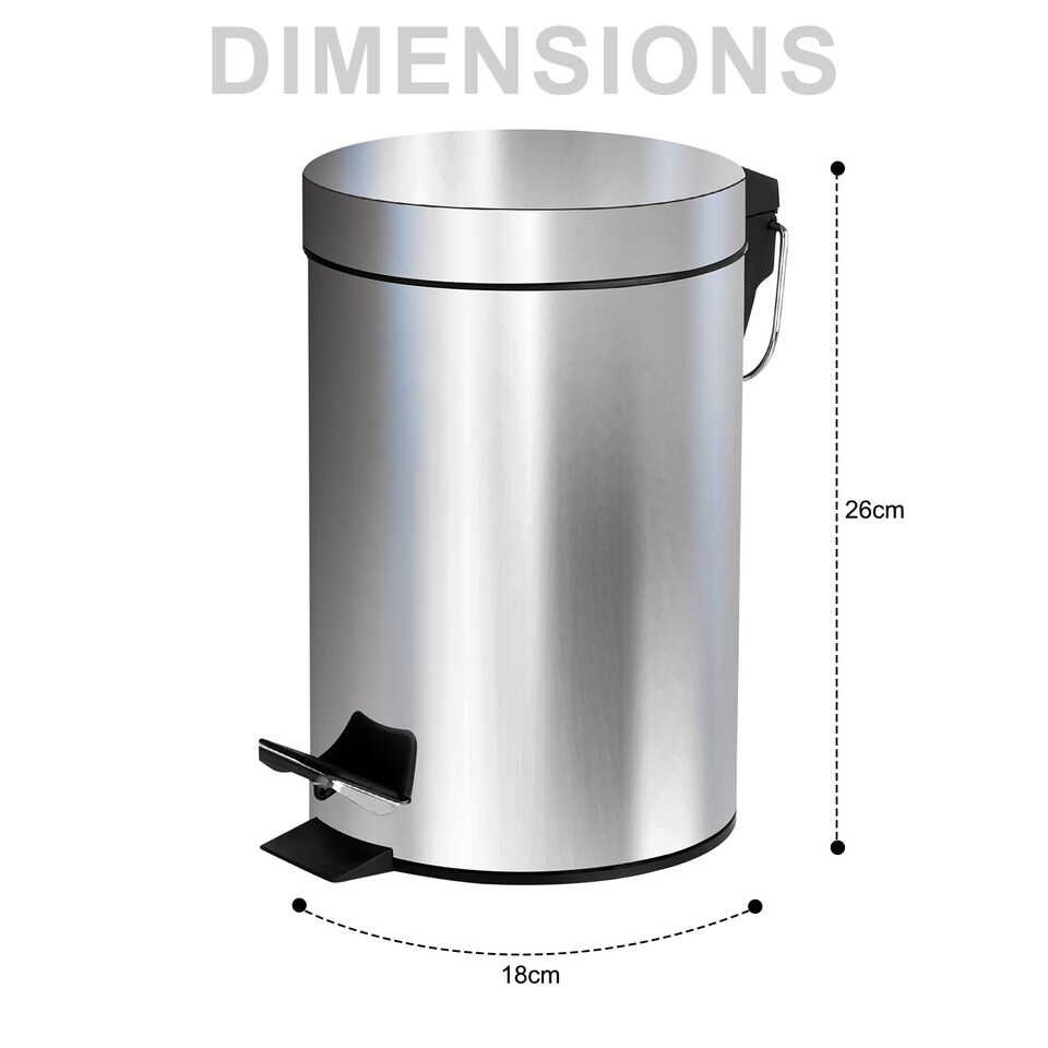 image 1 of STAINLESS STEEL PEDAL BIN 3L SILVER KITCHEN BATHROOM TOILET RUBBISH