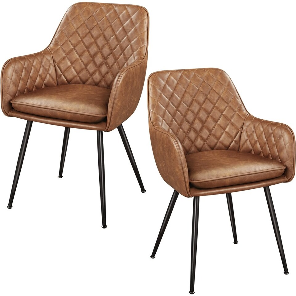 image 1 of Yaheetech Set of 2 PU Leather Dining Chairs with Metal Legs Brown | Retro Brown