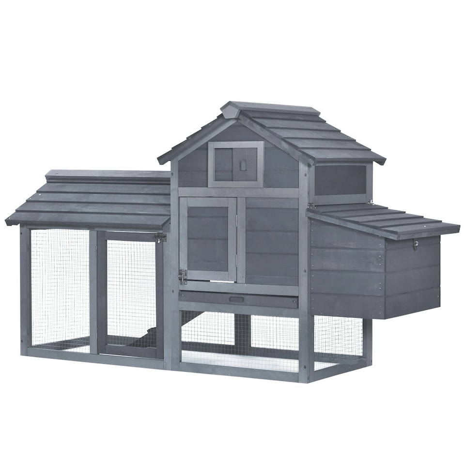 image 1 of PawHut Chicken Coop Hen Cage Small Animal Hutch Nesting Box Outdoor Run Grey
