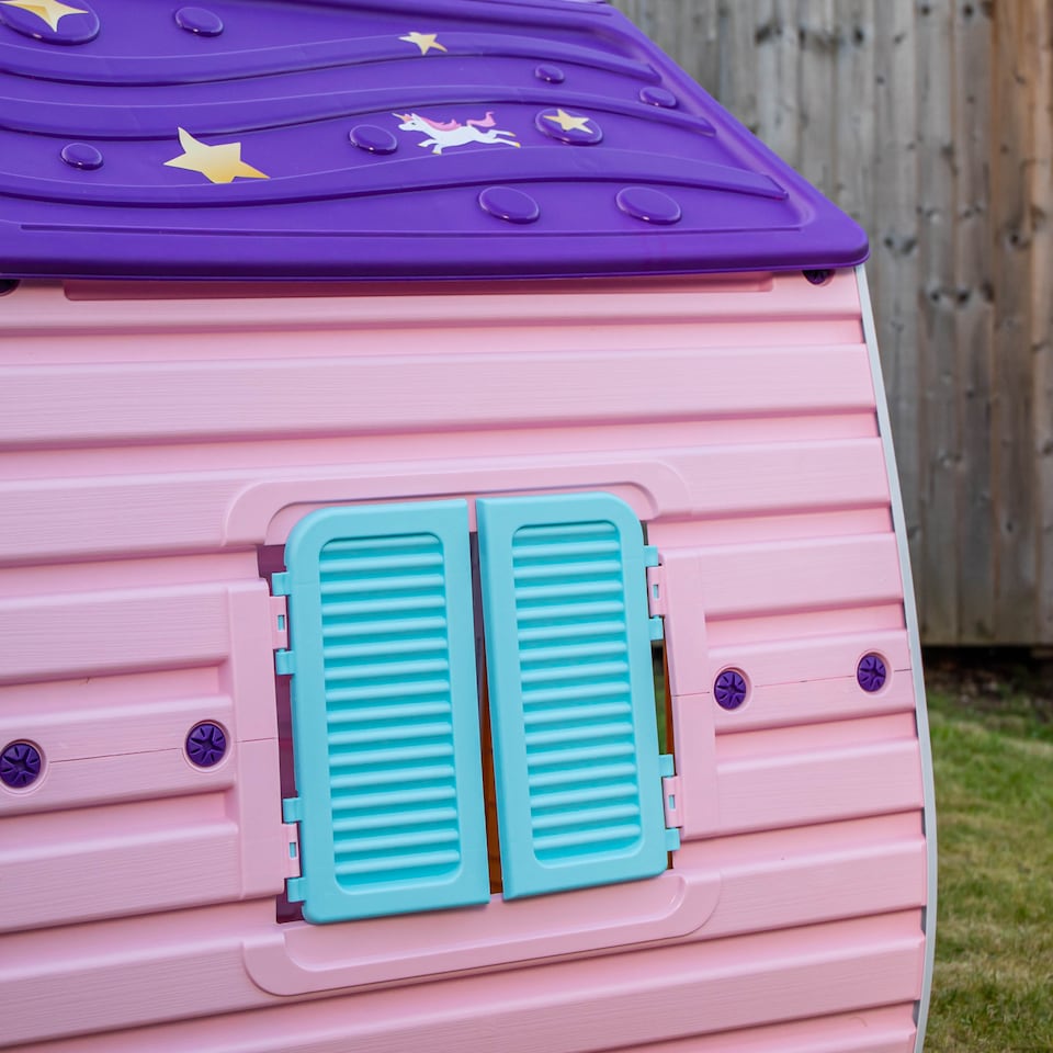 image 1 of 1.09m Purple Kids Indoor Outdoor Plastic Wendy House Unicorn Magical Playhouse
