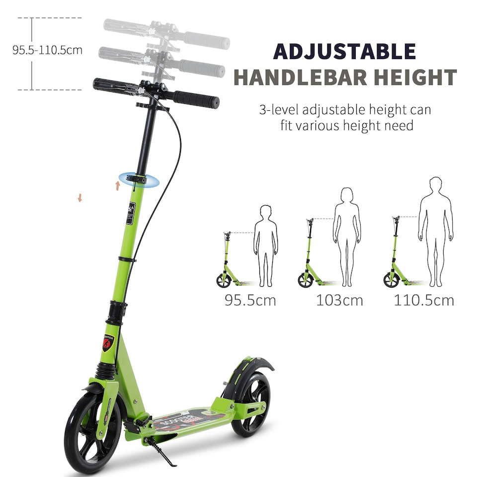 image 1 of HOMCOM Teens Adult Kick Scooter Fold Adjust 14+ w/ Dual Brake System Green