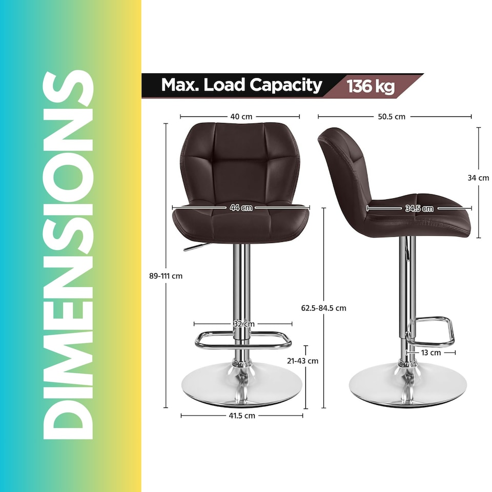 image 1 of Set Of 2 Height Adjustable 360 Swivel Barstools With Backrest Brown Brown
