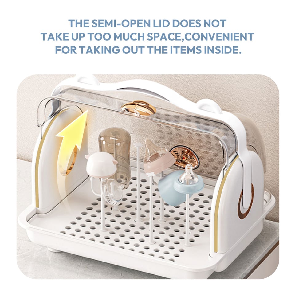 image 1 of Living and Home Baby Bottle Drying Rack Storage Box with Dual Flip-Up Covers | Grey