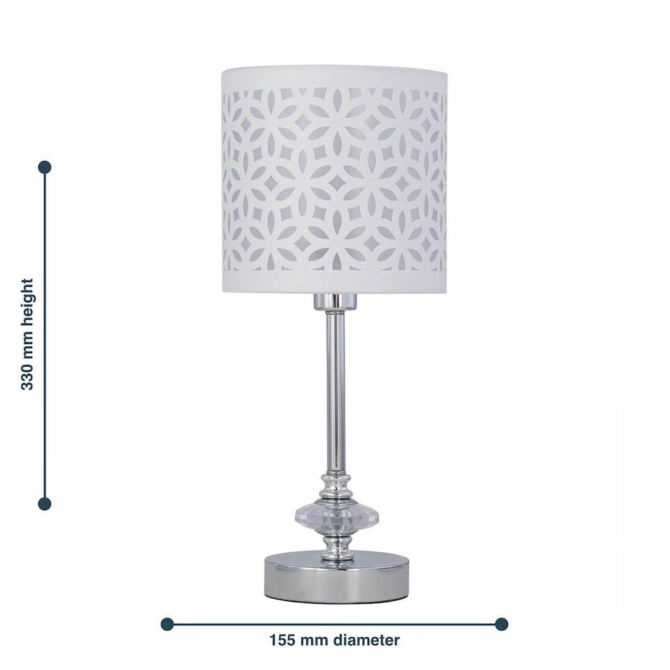 image 1 of First Choice Lighting Chrome Jewelled Table Lamp with White Cut Out Shade Chrome | White