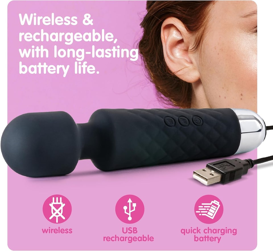 image 1 of Intimate Vibrating Wand Massager - 7 Speeds, 20 Sensation Modes, Pink