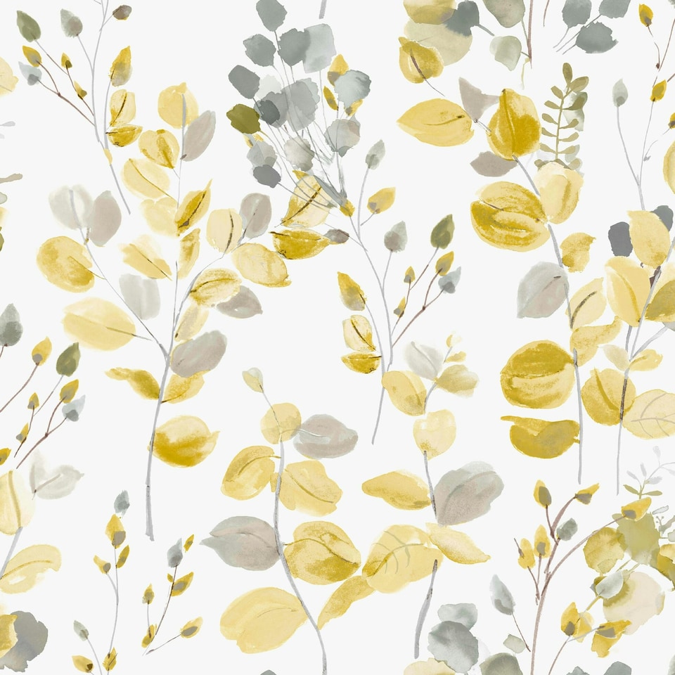 image 1 of Fresco Watercolour Leaves Ochre Wallpaper | Yellow | Yellow | 10m Length x 52cm Width