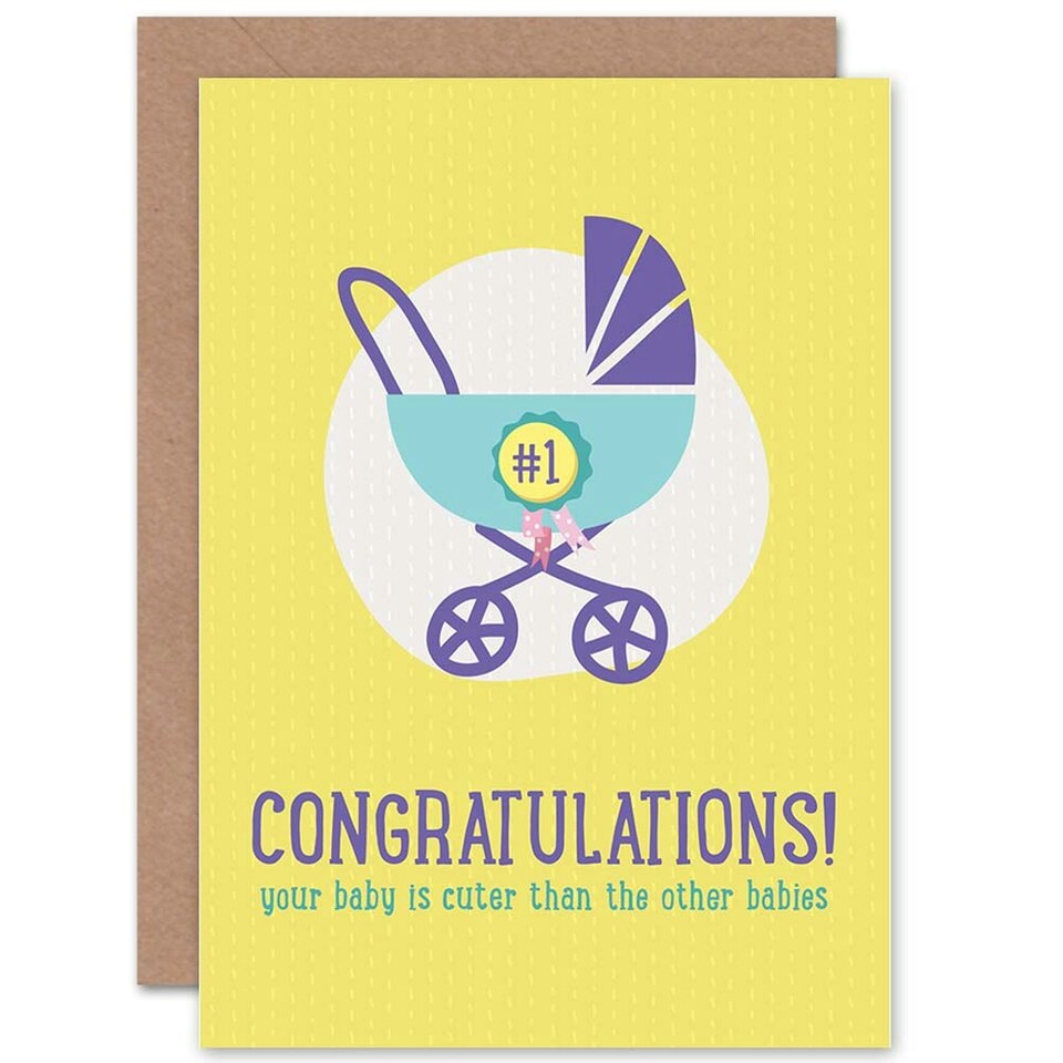 image 1 of Congratulations Baby Stroller Yours Is Cuter New Baby Card