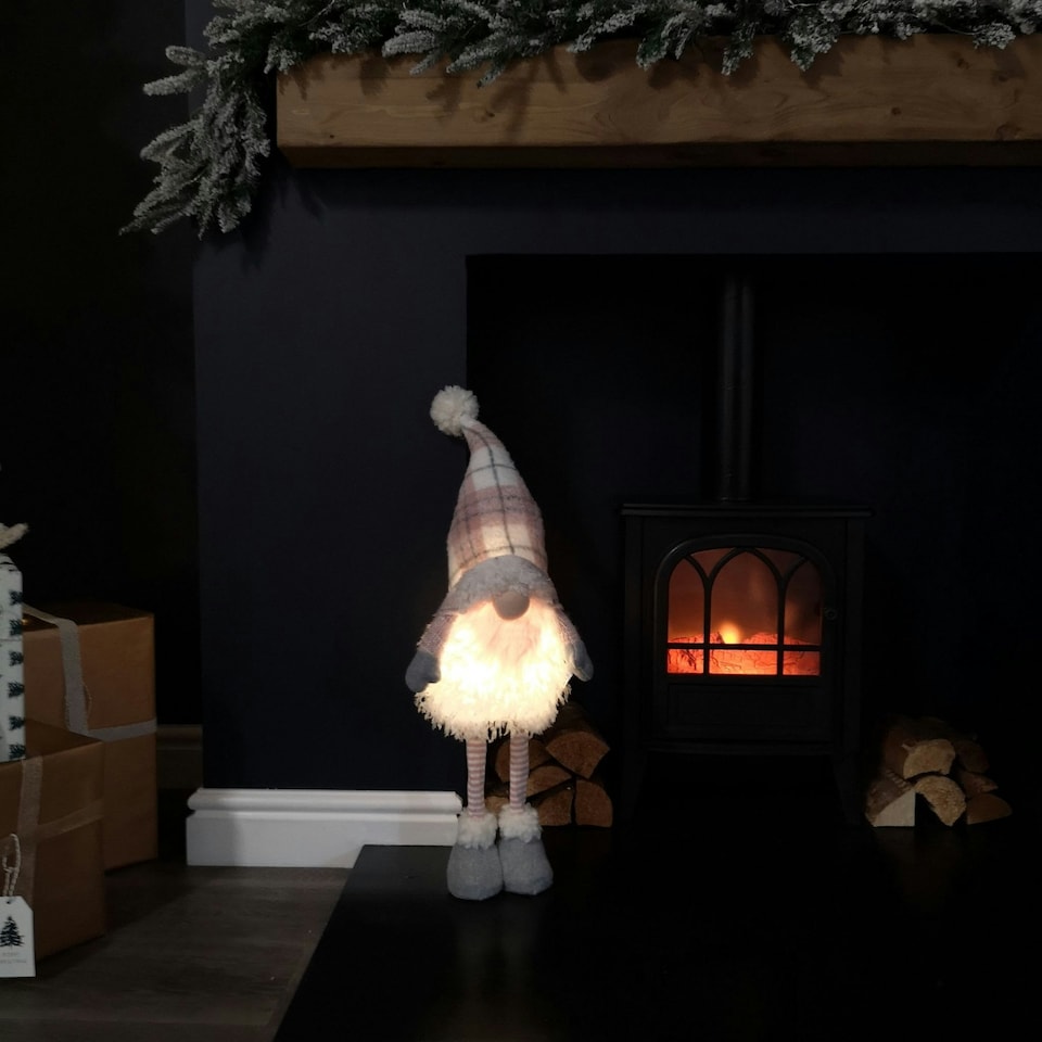 image 1 of 74cm Battery Operated Light Up Pink Telescopic Legs Christmas Gonk Decoration