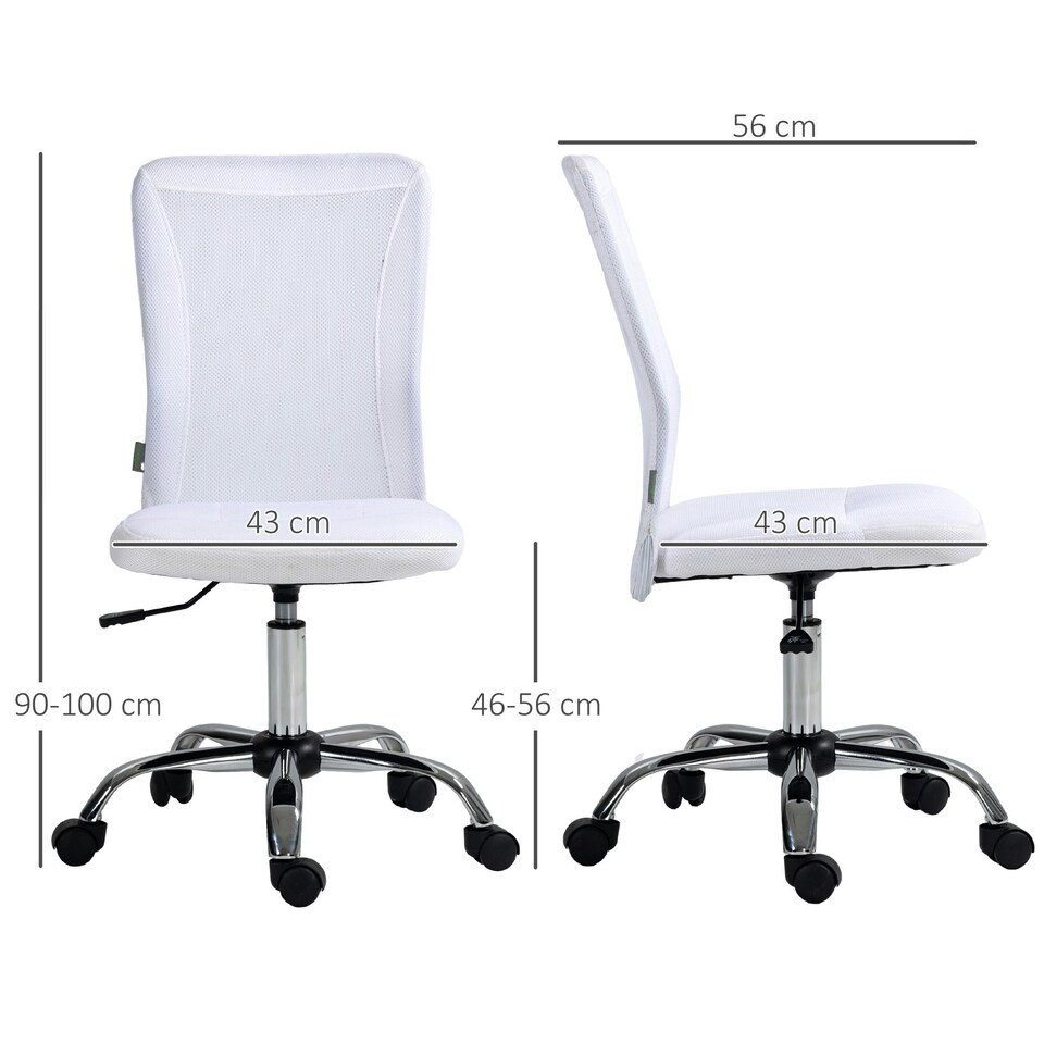 image 1 of Vinsetto Armless Office Chair with Adjustable Height Mesh Back Wheels White