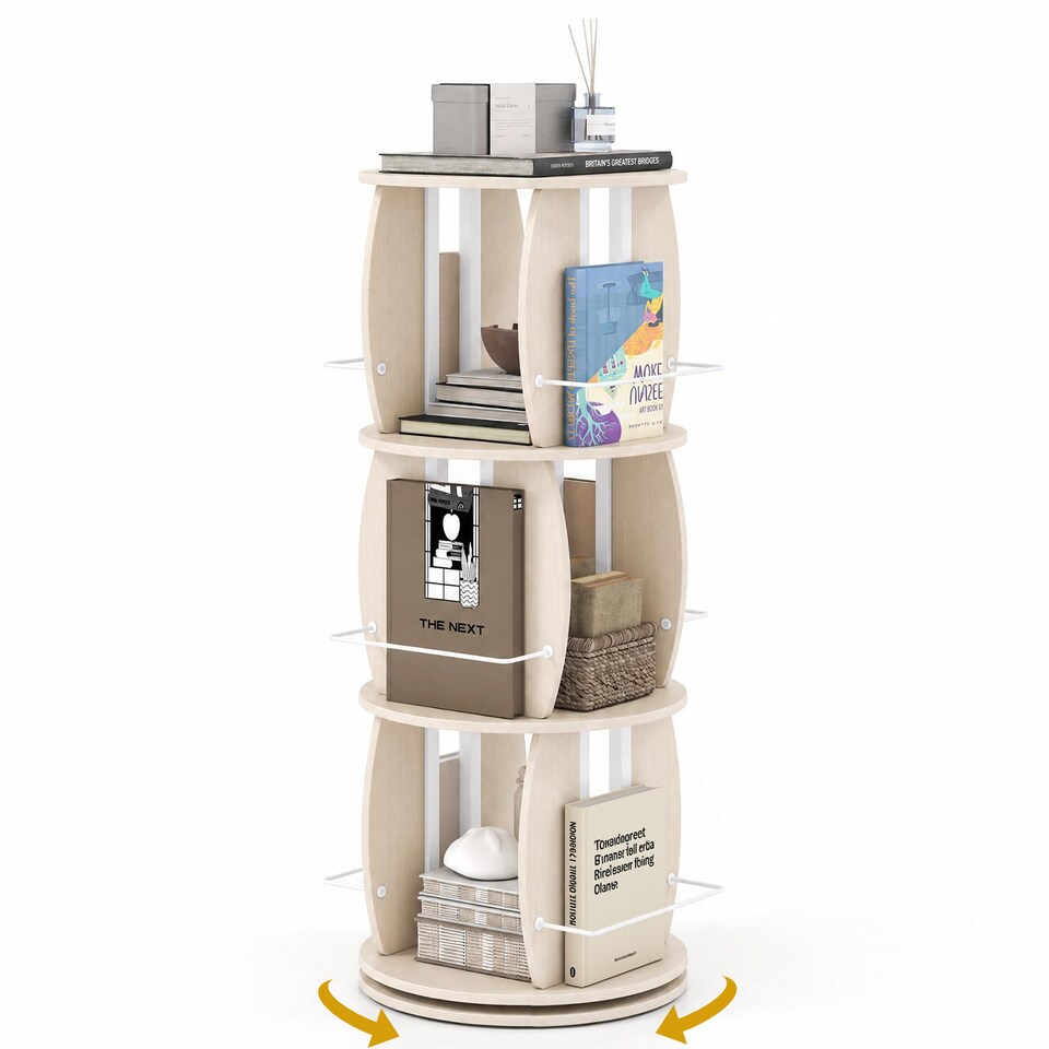 3-Tier Rotating Bookshelf Tower with Display Stands - Tesco Groceries