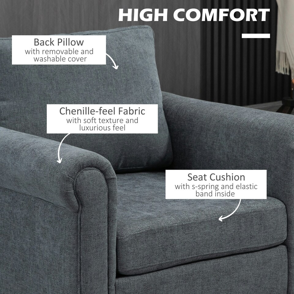 image 1 of HOMCOM Vintage Armchair Fabric Accent Chair with Wood Legs Grey