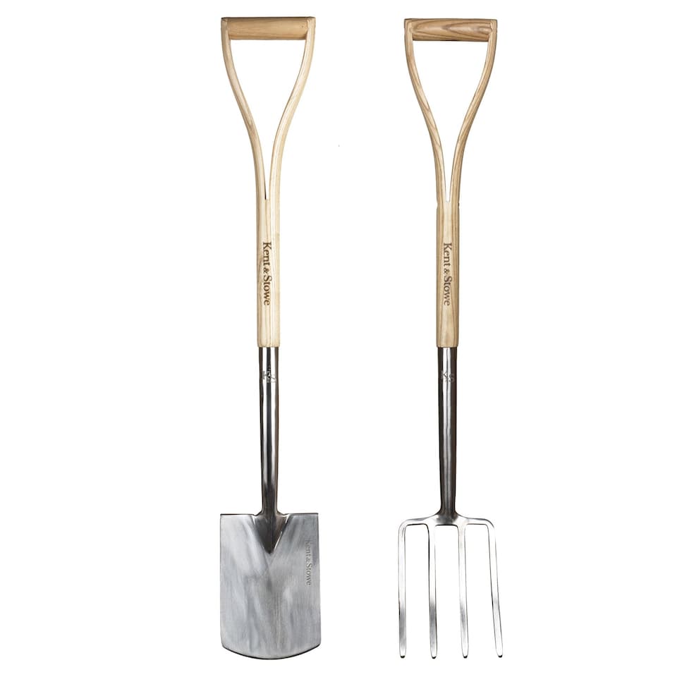 image 1 of Kent & Stowe Kids Spade & Fork Set, 2-Piece Children's Garden Tools, Ash Handles, Stainless Steel