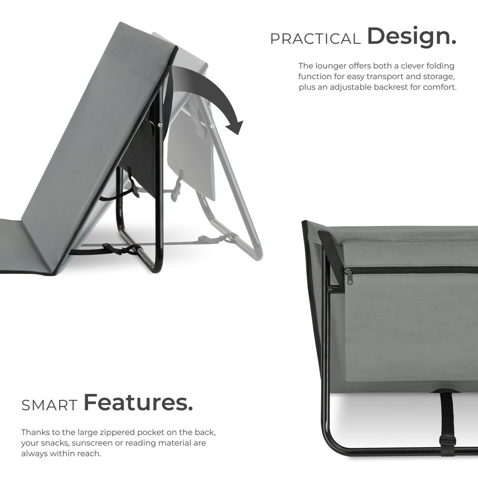 image 1 of Sun Lounger Mina - set of 2 - padded backrest, foldable, with shoulder strap & storage bag Grey