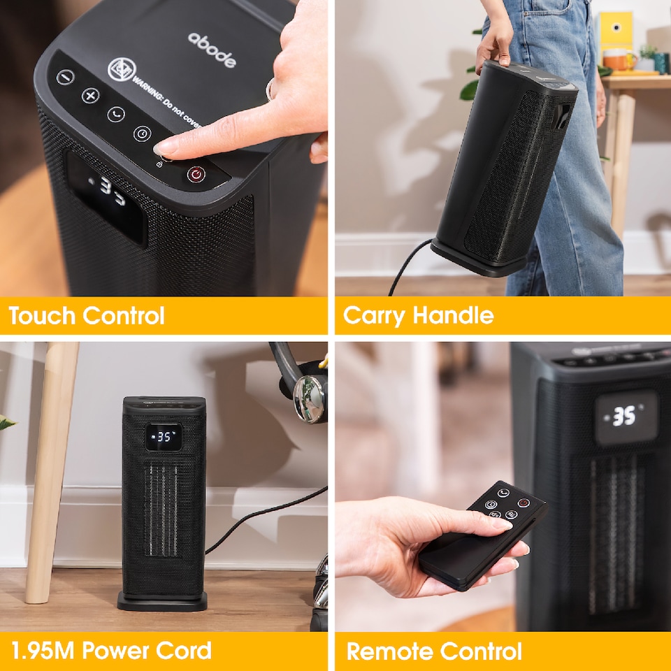 image 1 of Abode ACTH2005 Electric Heater 2000W Ceramic Tower Heater Digital Black