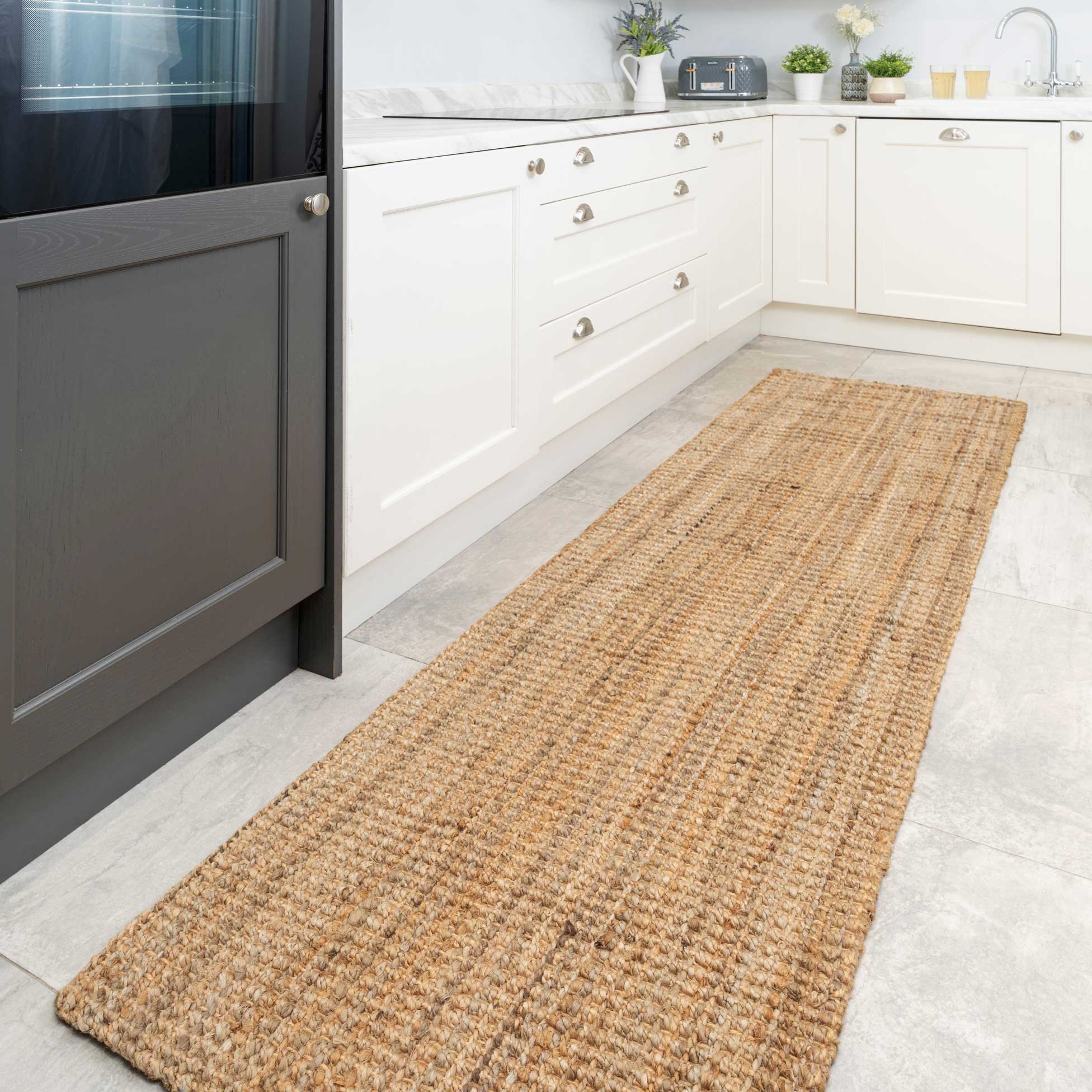 KUKOON Handmade Boucle Area Rug Soft Pile Living Room Jute Plain 70cm x 240cm