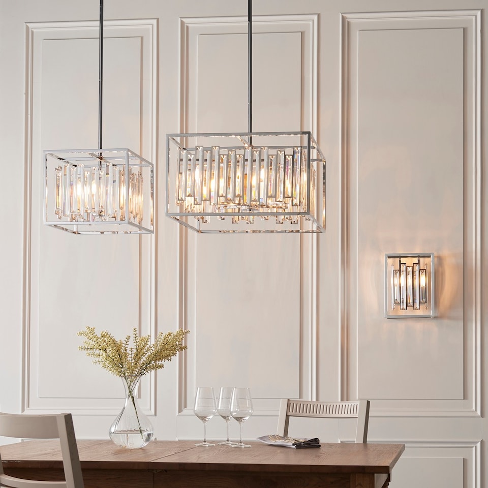 image 1 of Acadia 6 Light Ceiling Pendant Chrome Plate & Clear Crystal Glass, E14