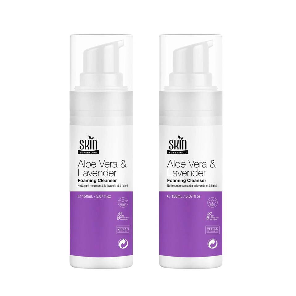 Skin Superfood Aloe Vera & Lavender Foaming Cleanser 150ml Twin Value Savings Pack