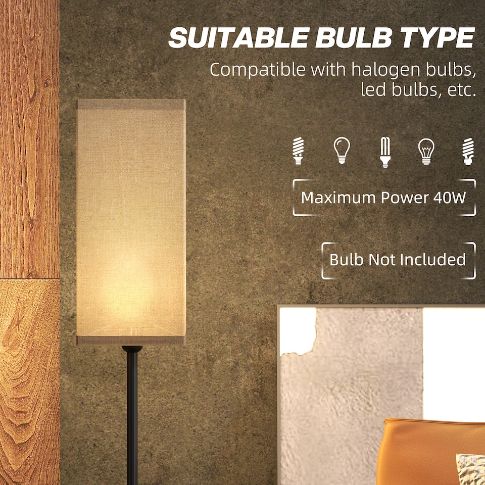 image 1 of HOMCOM Floor Lamp, Modern Standing Lamp with Linen Shade, Tall Lamps for Living Room, Bedroom, with Foot Switch, Bulb not Included, Black