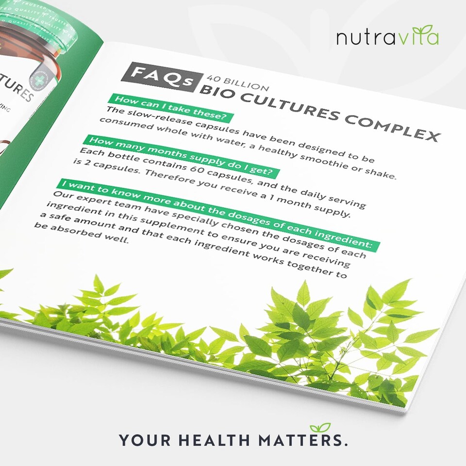 image 1 of Nutravita Super Strength 40 Billion CFU Bio Cultures Complex with 15 Live Strains - Digestive Enzyme Supplement for Men & Women - 60 Vegan Capsules