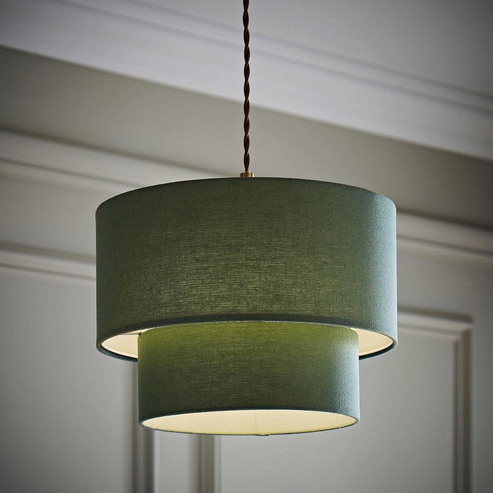image 1 of ValueLights Jodie Two Tier Sage Linen Ceiling Drum Lamp Shade | Green