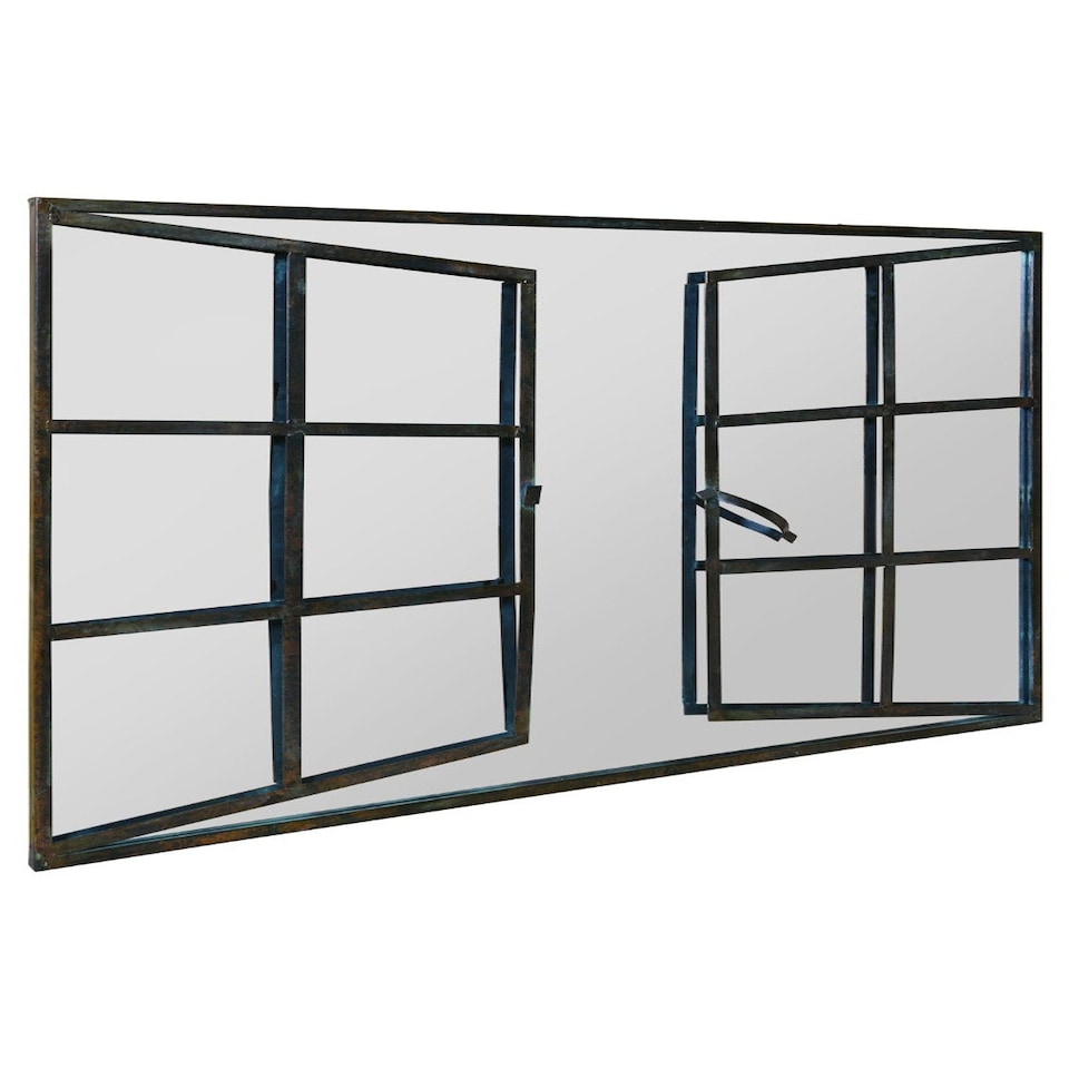 image 1 of Kirkby Metal Large Open Window Garden Wall Mirror 39" X 29" (100CM X 73CM) N/A