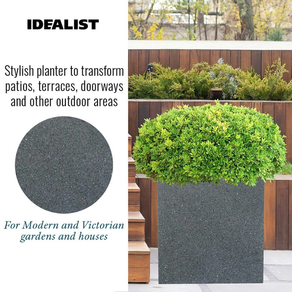 image 1 of Textured Concrete Effect Square Grey Outdoor Planter W49.5 H50.5 L49.5 cm, 123.7 ltrs Cap.