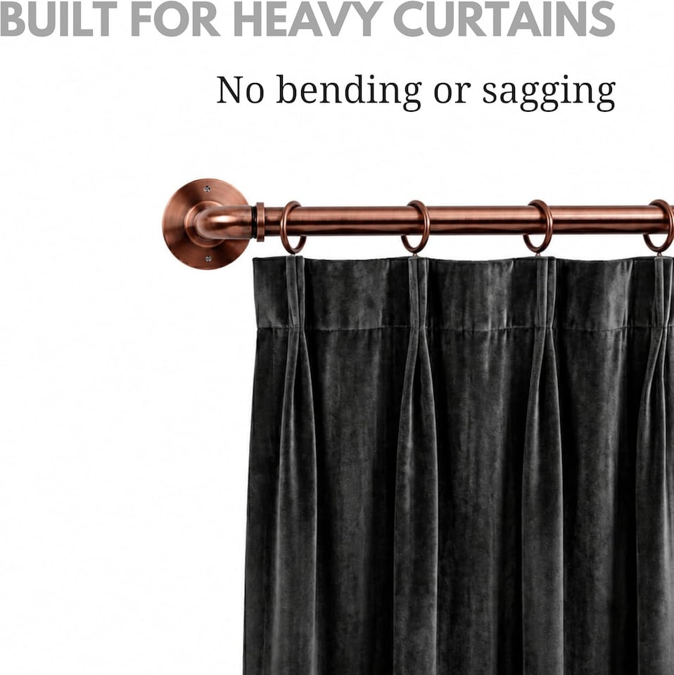 image 1 of Lister Cartwright 25mm Antique Copper Industrial Pipe Extendable Curtain Pole Heavy Duty Metal Curtain Rod with Rings(120-320 cm)