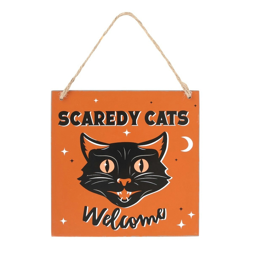 image 1 of Something Different Scaredy Cats Welcome Hanging Plaque - Orange/Black - One Size