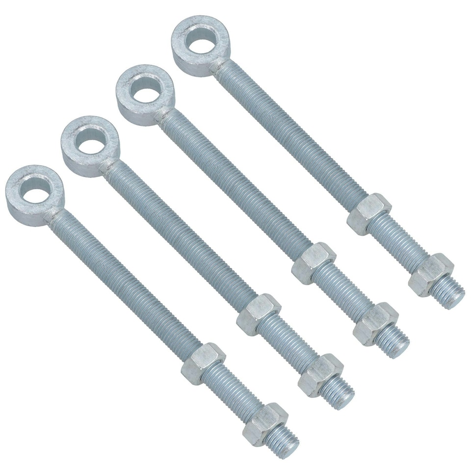 image 1 of Swing Gate Long Eye Bolts Hinge + Nuts Adjustable Zinc Plated 16 x 150mm 4pc Silver