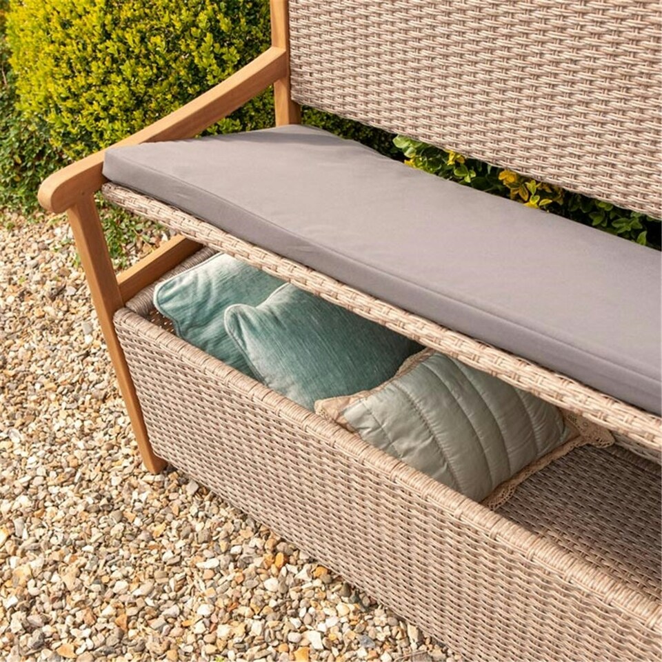 image 1 of 2 Seater Hardwood Timber Framed Rattan Weave Bench (4ft x 2ft)