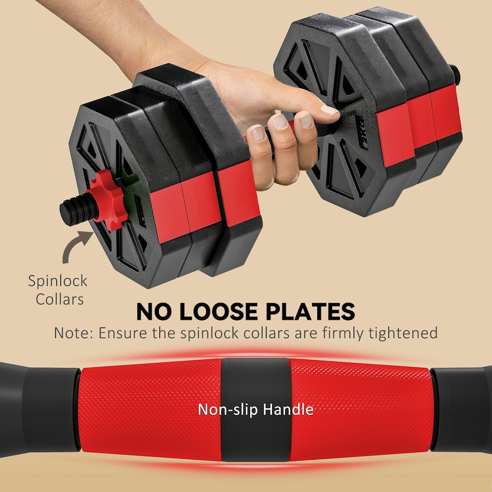 image 1 of SPORTNOW 6-in-1 Adjustable Weight Dumbbells Set, 20kg Free Weights Set, Red