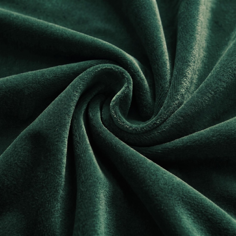 image 1 of Velvet Thermal Blackout Eyelet Curtains Ready Made Pair - 168cm x 183cm - Green