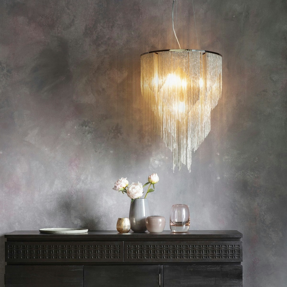 image 1 of Loire Pendant Bright Nickel Plate & Silver Effect Chain 6 Light Dimmable IP20 - E14