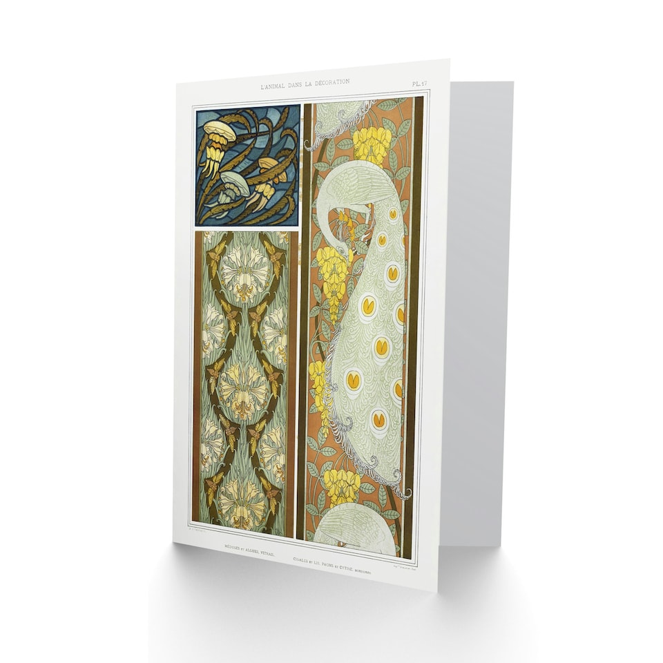 image 1 of Maurice Pillard Verneuil Art Card Peacock Jellyfish Lily Art Nouveau Patterns