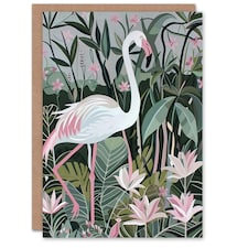 Pink Lilies Leaves Tropical Woman Flamingo Her Birthday Card