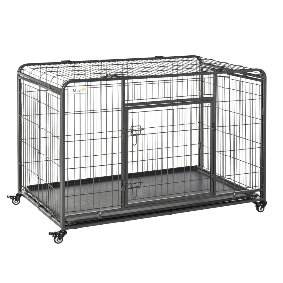 image 1 of PawHut 81x125cm Metal Dog Cage Kennel with Locking Door & Wheels