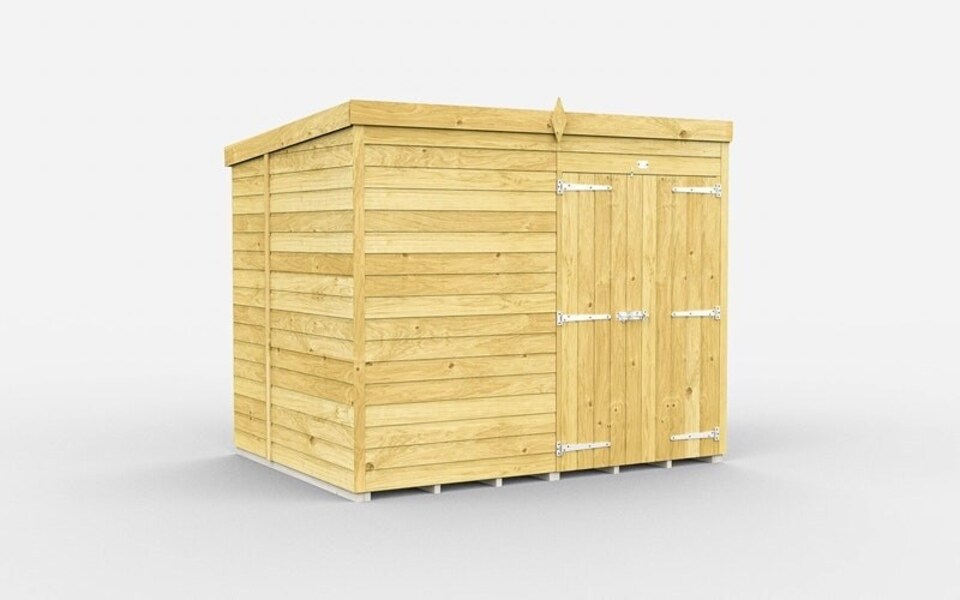 image 1 of 8 x 7 Feet Pent Shed - Double Door Without Windows - Wood - L214 x W243 x H201 cm | Brown