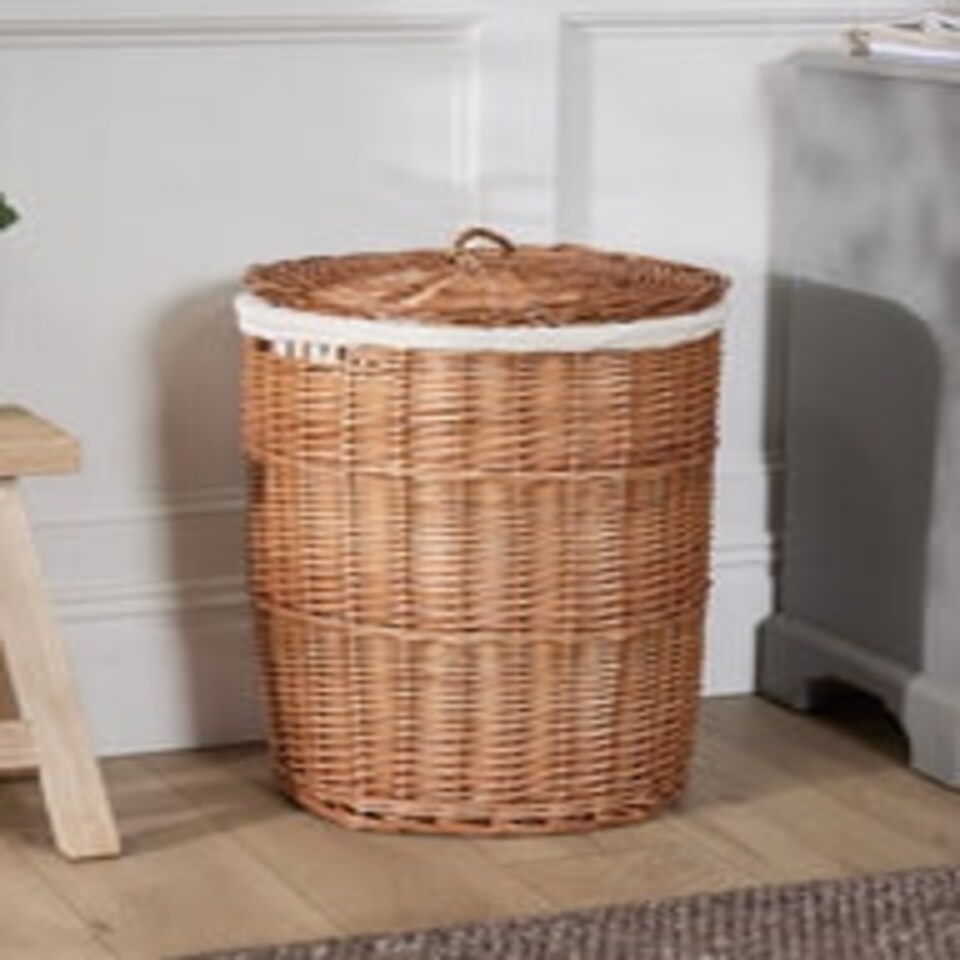 image 1 of Large Lined Wicker Storage Basket Brown