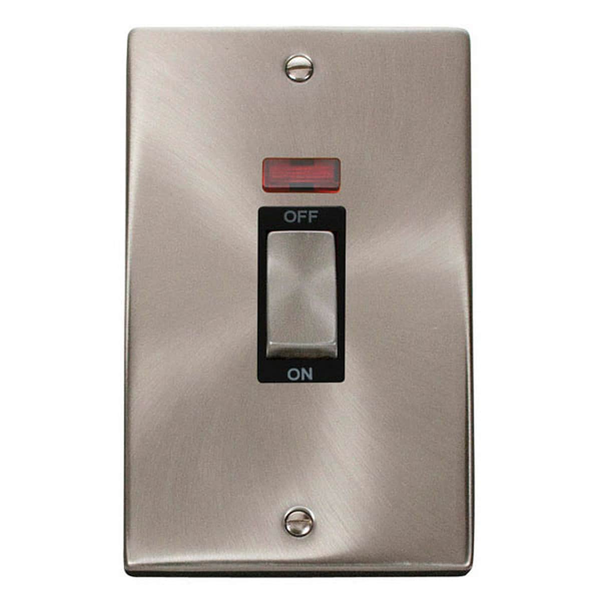 SE Home Satin / Brushed Chrome 2 Gang Ingot Size 45A Switch With Neon in Metallic Silver