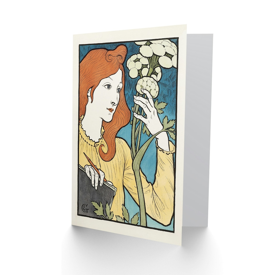 image 1 of Eugene Grasset Art Card Salon des Cent Woman Drawing Flower
