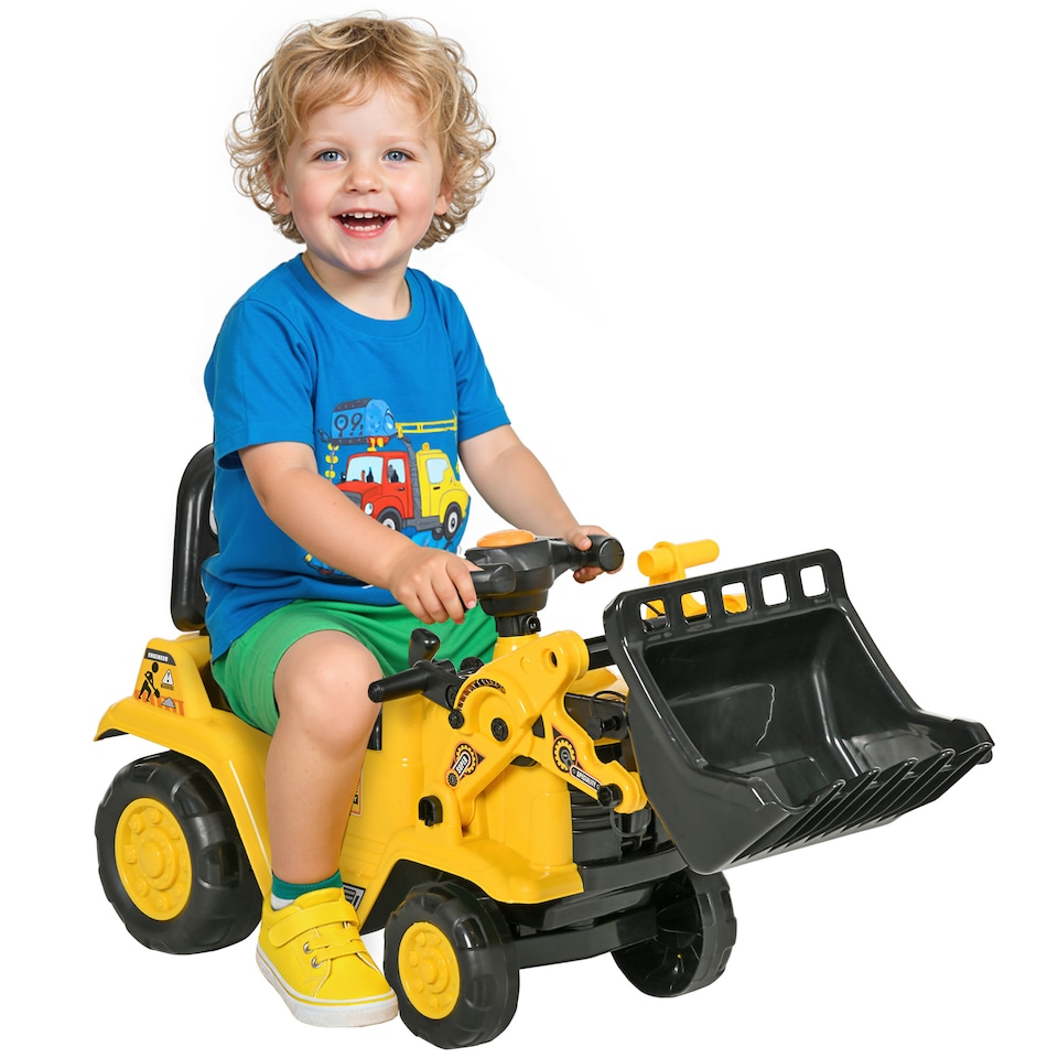image 1 of HOMCOM NO POWER 3 in 1 Ride On Toy Bulldozer Toddler Digger Excavator Scooter Storage Cart Toilet Pretend Play Construction Truck