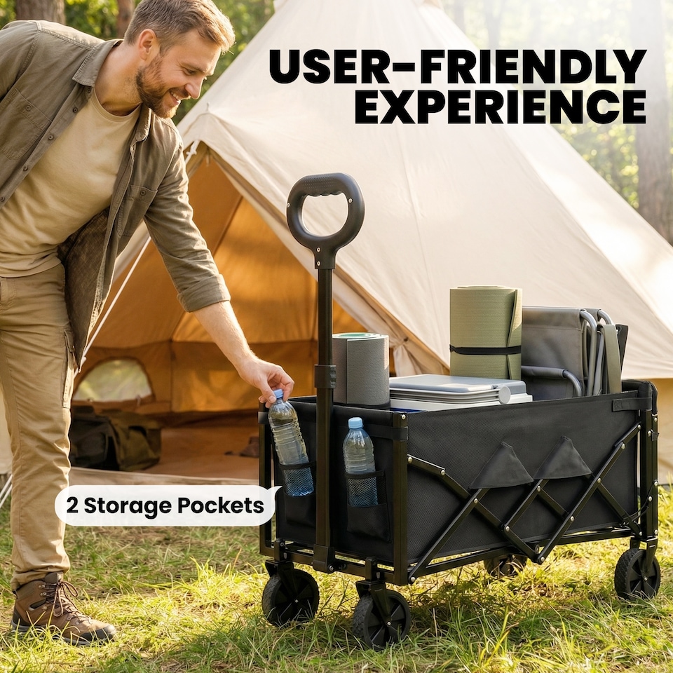 image 1 of Outsunny 60L Festival Trolley on Wheels, Collapsible Wagon Cart | Black | Black | 71 x 45 x 86 cm